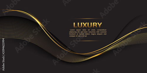 Fényképezés Elegant Luxury Brand Design Background with Golden Wave Lines and Text Display