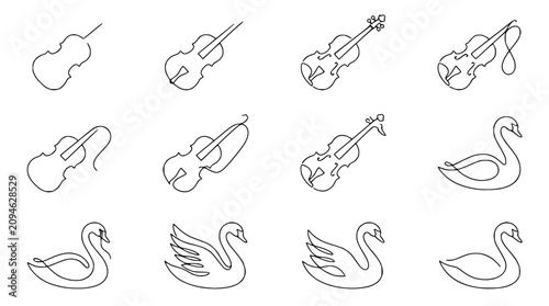 Foto Continuous Line Art: Violin Progression to Graceful Swan Silhouette
