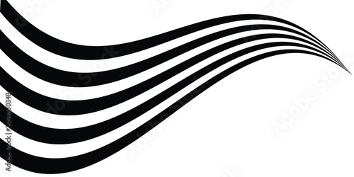 Photos Black on white abstract perspective line wave stripes with 3d dimensional effect isolated on white