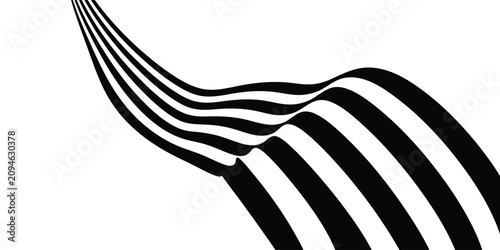 Billede på lærred Black on white abstract perspective line stripes with 3d dimensional effect isolated on white