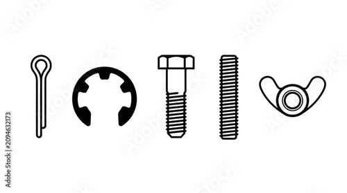 Tableau sur toile Common industrial fasteners and hardware components.