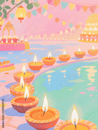 Minimalist Watercolor Diwali Decorative Art Assets
