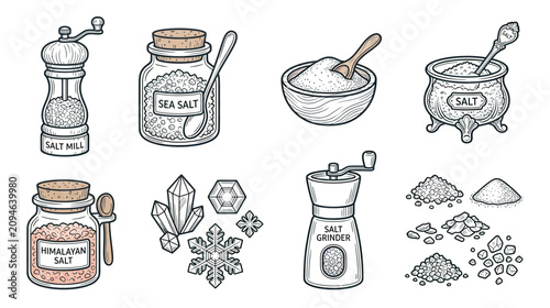 Fotografie Salt Variety Collection: Grinders, Jars, Crystals, and Spices