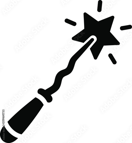 Vászonkép Magic wand silhouette icon sparkling star fantasy wizardry isolated on transpare