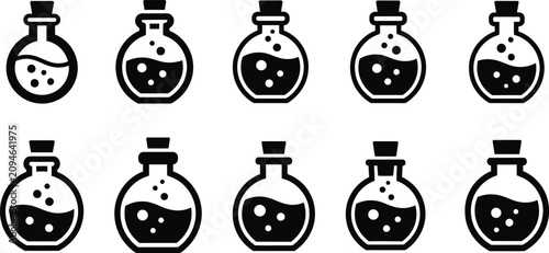 Fotografie Potion bottles icon set magic alchemy elixir vector illustrations for ui ux