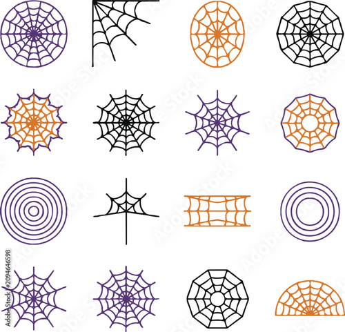 Spider web SVG element set, Halloween spiderweb vector collection for spooky decoration