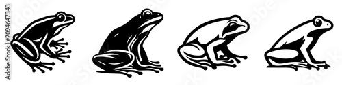 Foto Frog silhouette vector collection, black frog icons in different poses, amphibia