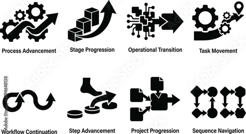 Tableau sur toile Business Workflow and Process Advancement Vector Icon Collection with Stage Prog