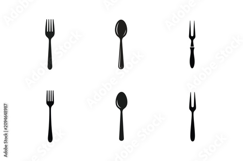 Silhouette vector icon of spoon set. Tea spoon, fork spoon silhouette/solid vector icon. Kitchen spoon collection vector illustration.