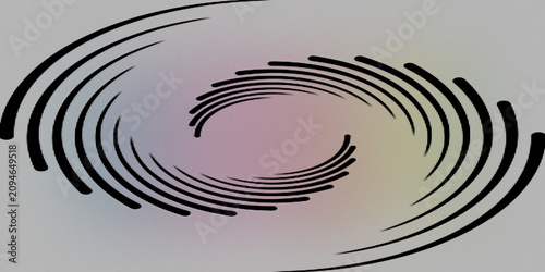 Schilderij op canvas Abstract spiral vortex illustration with rotating curved black lines on soft neutral gray gradient background for dynamic motion