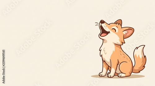 Cute Cartoon Coyote Howling Upward Isolated on Flat Neutral Background Illustration