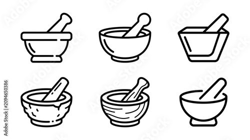 Obraz na płótnie Mortar and Pestle Icon Set - Grinding Tools Collection