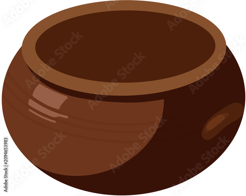 Foto Empty brown clay pot icon, Korean traditional earthenware crock flat vector illu