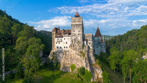 Aerial View of Historic Bran Castle Known as Dracula Fortress in Romania