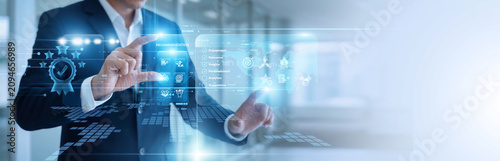 Photography Data analyst hands touch virtual screen customizing personalized Recommendation engines