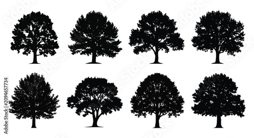 Tableau sur toile Tree Silhouettes Collection On White Background trees