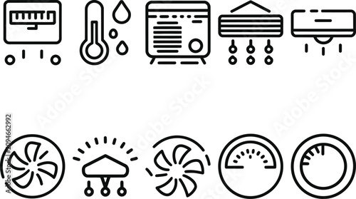 Set of Air Conditioning and Climate Control Icons for HVAC Systems Design