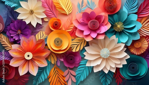 floral background with colorful paper flowers
