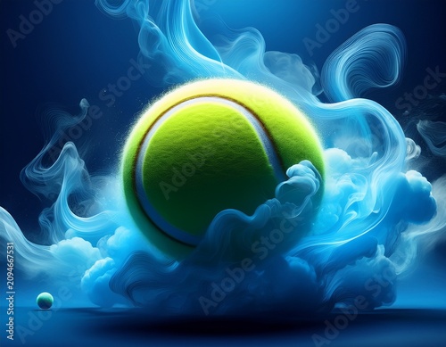tennis abstract background creative sport banner of a tennis ball in blue smoke clouds contrast ai