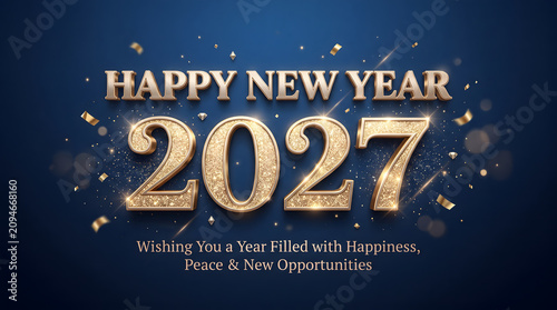 Happy new year 2027 wishing card with gold typography	