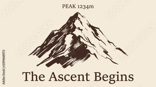 Mountain peak illustration. Outdoor adventure graphic. Vintage climb design.. Hand drawn mountain