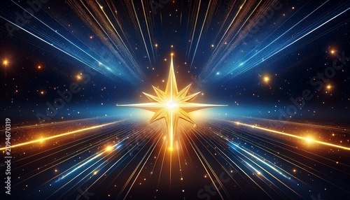 A Bright Sirius Star In The Center Of An Open Dark Space With Stars The Light Rays From It Shining Out Into All Directions With Some Small Stars Scattered Around