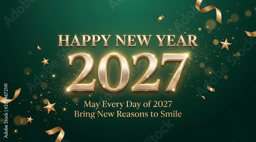 Happy new year 2027 wishing card with gold typography	