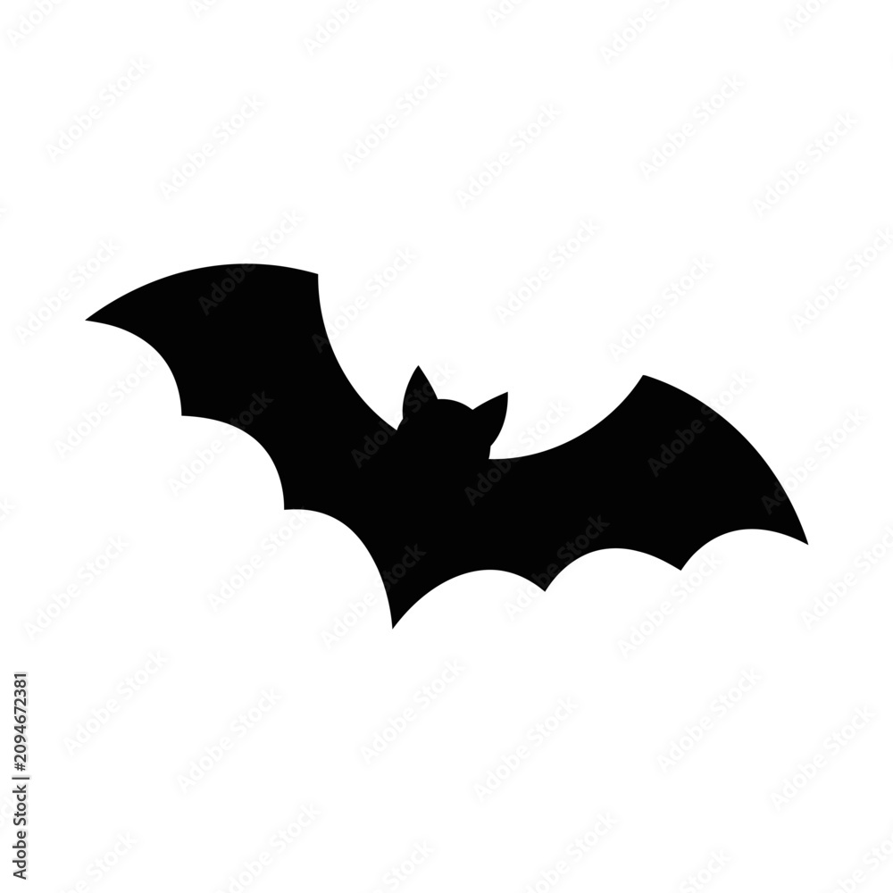 Fototapeta premium Black bat silhouette, flying mammal icon, Halloween symbol, animal shape isolated on White Background Halloween