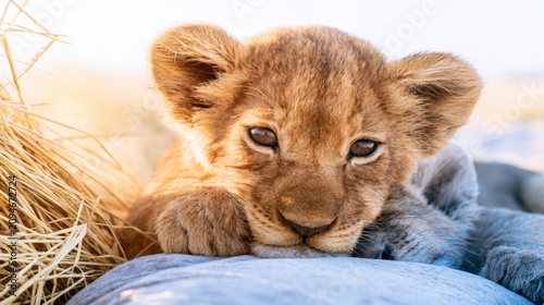 Adorable Baby Lion Cub Resting Peacefully