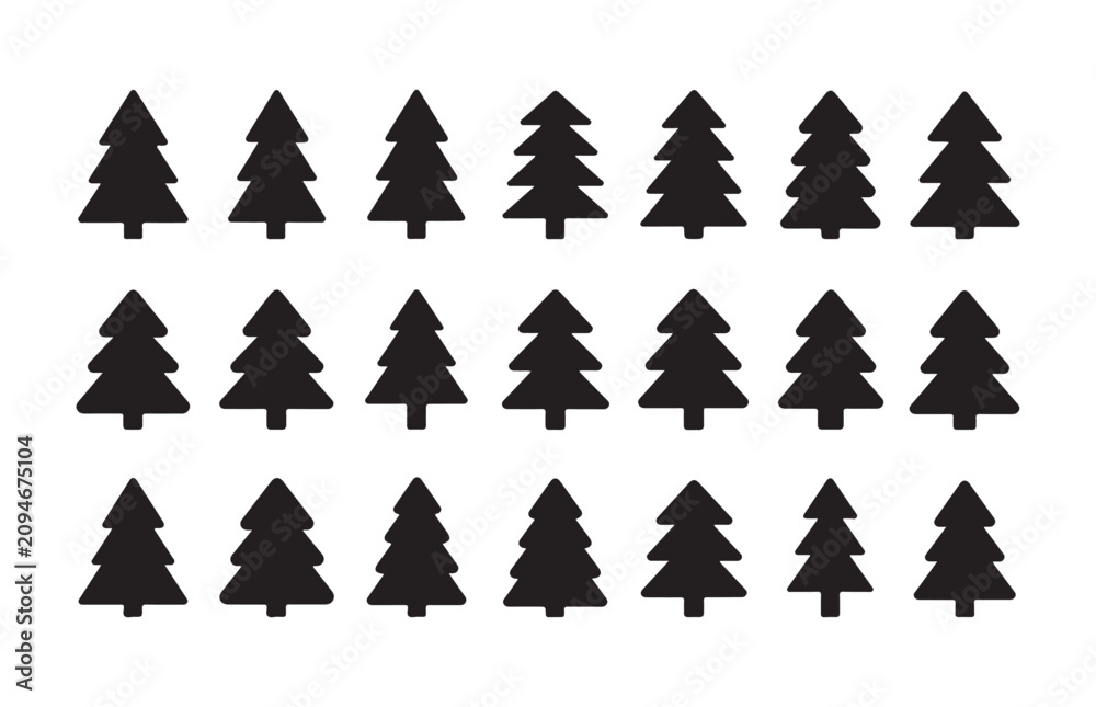 Obraz premium Set of fifteen christmas tree icons vector illustration, various simple festive xmas tree silhouettes.
