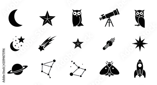 Photos Night sky, astronomy, and celestial silhouette icons.