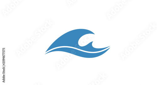 A simple blue ocean wave icon isolated on a clean white background
