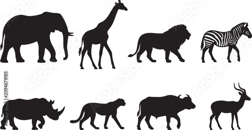 Photography Safari set of African wildlife silhouettes, wildlife, nature, silhouette, vector