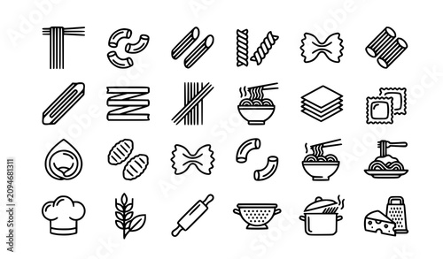 Foto Pasta Line Icons Set with Spaghetti Macaroni Noodles Vermicelli and Italian Food