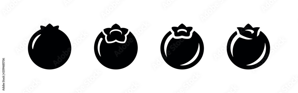 Fototapeta premium Blueberry fruit icon set