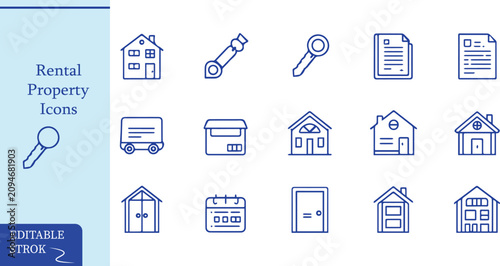 Obraz na płótnie Rental Property Line Icon Set for Housing and Leasing