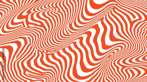 Canvastavla Abstract orange and white topographic twirl wave pattern, groovy retro liquid swirls, flowing contour design, seamless vector background