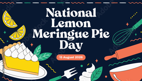 Foto National lemon meringue pie day graphic illustration with festive baking theme