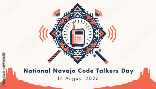 Schilderij op canvas Navajo code talkers day commemorative graphic with radio signal art