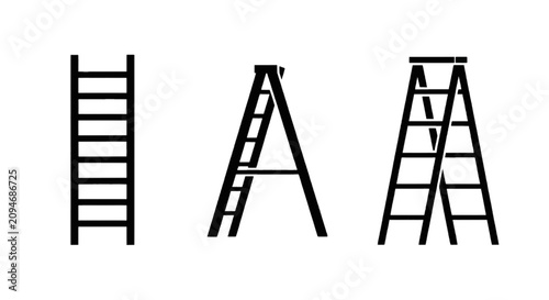Vector illustration of set of different types of ladders on a transparent background