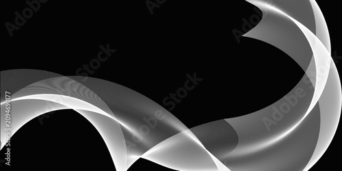 Fotografie Abstract white wavy lines flowing gracefully on a dark black background, digital tech concept