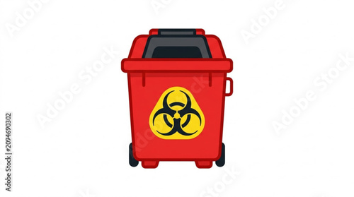 Red biohazard waste container with warning symbol isolated on white background safety equipment illustration