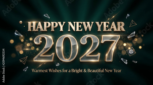 Happy new year 2027 wishing card with gold typography	
