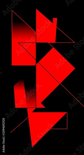Bold Red Geometric Shapes Arranged on Black Abstract Background