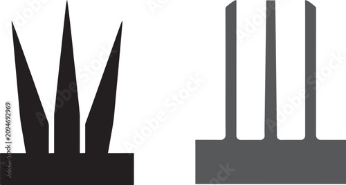 Fotografi Black and grey spike icons with sharp and blunt prongs on rectangular bases for