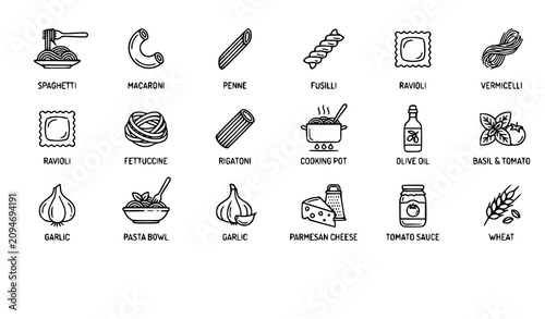Foto Create a premium vector illustration featuring 32 modern thin line icons arranged in a clean, evenly spaced grid on a solid white background