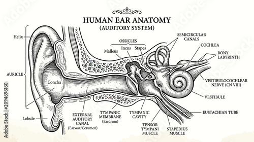 Canvas Print Human Ear Anatomy Diagram: Auditory System Cross-Section