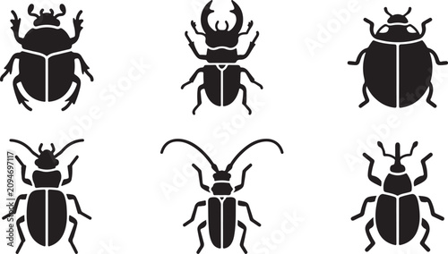 Foto Six different black beetle and insect vector icons Vector