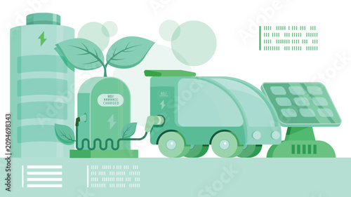Electric Vehicle Charging at Eco Station with Solar Panel and Battery Vector Illustration