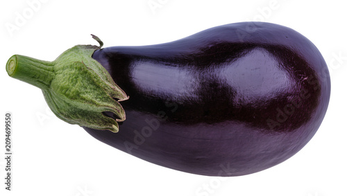 Foto Isolated fresh whole ripe purple eggplant vegetable with green stem ready for co